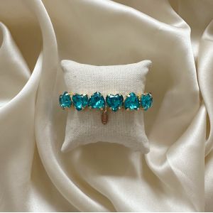 Aquamarine Rhinestone Heart Bracelet