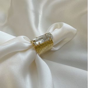 Gold Beaten Crystal Baguette Ring