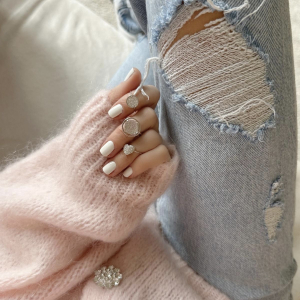 Silver Glitter Heart Ring