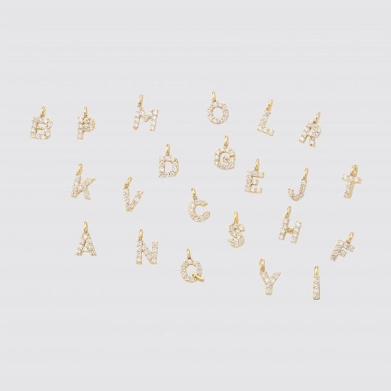 Mini Lettres for Custom Jewelry Gokd Plated 14K with Zyrconium Crystal Stones