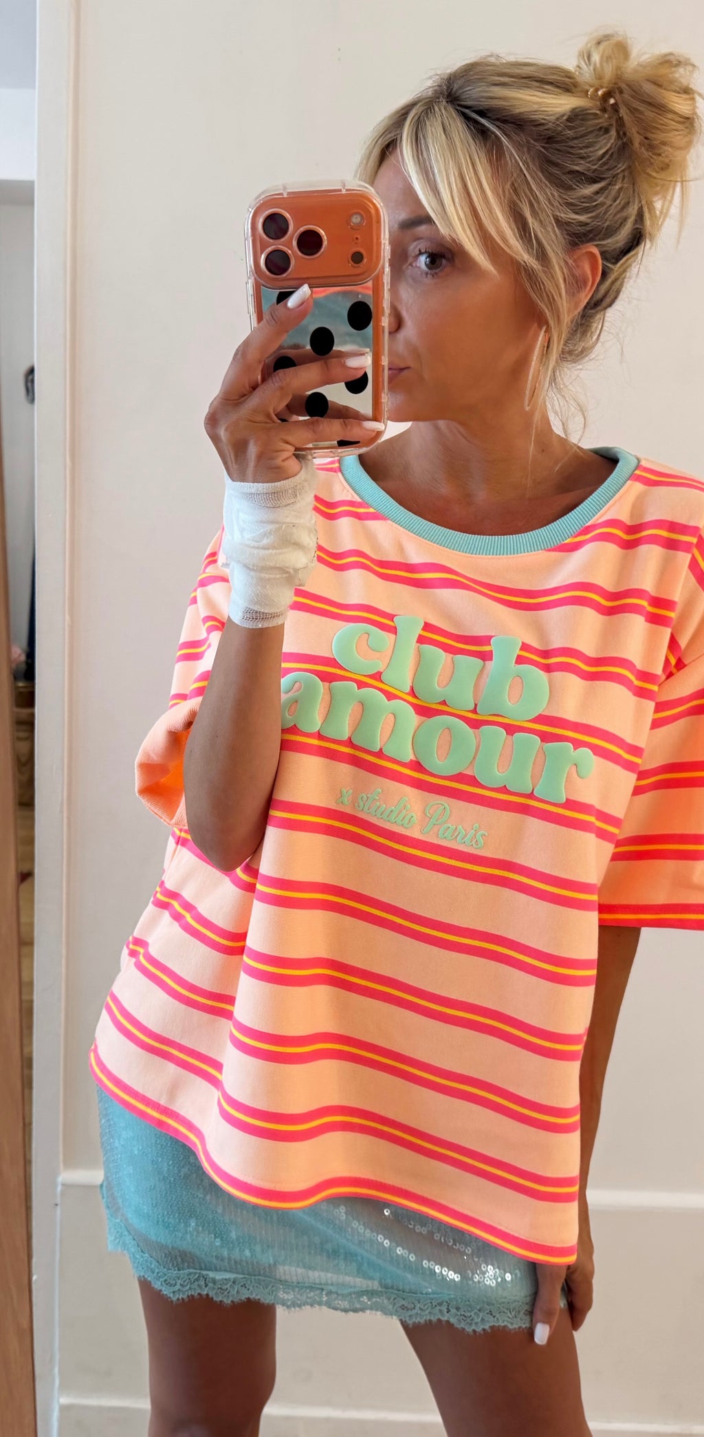 TEE SHIRT Club Amour saumon green