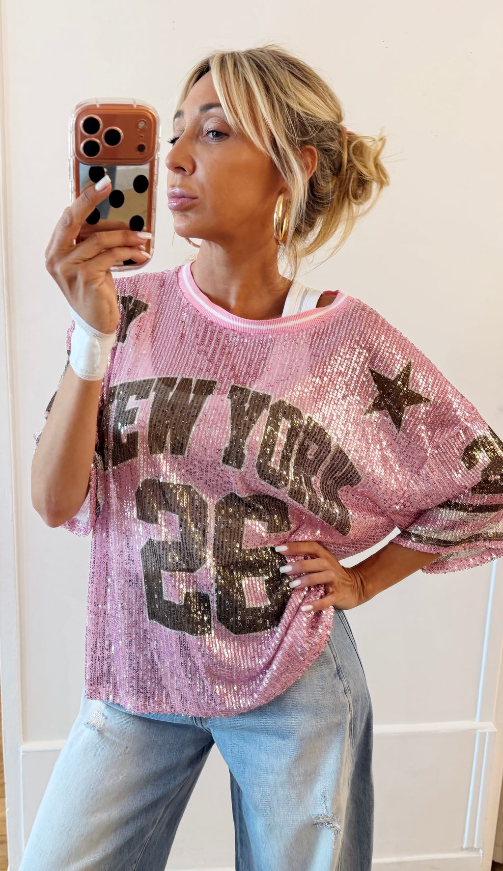 TEE SHIRT New York 26 Rose clair