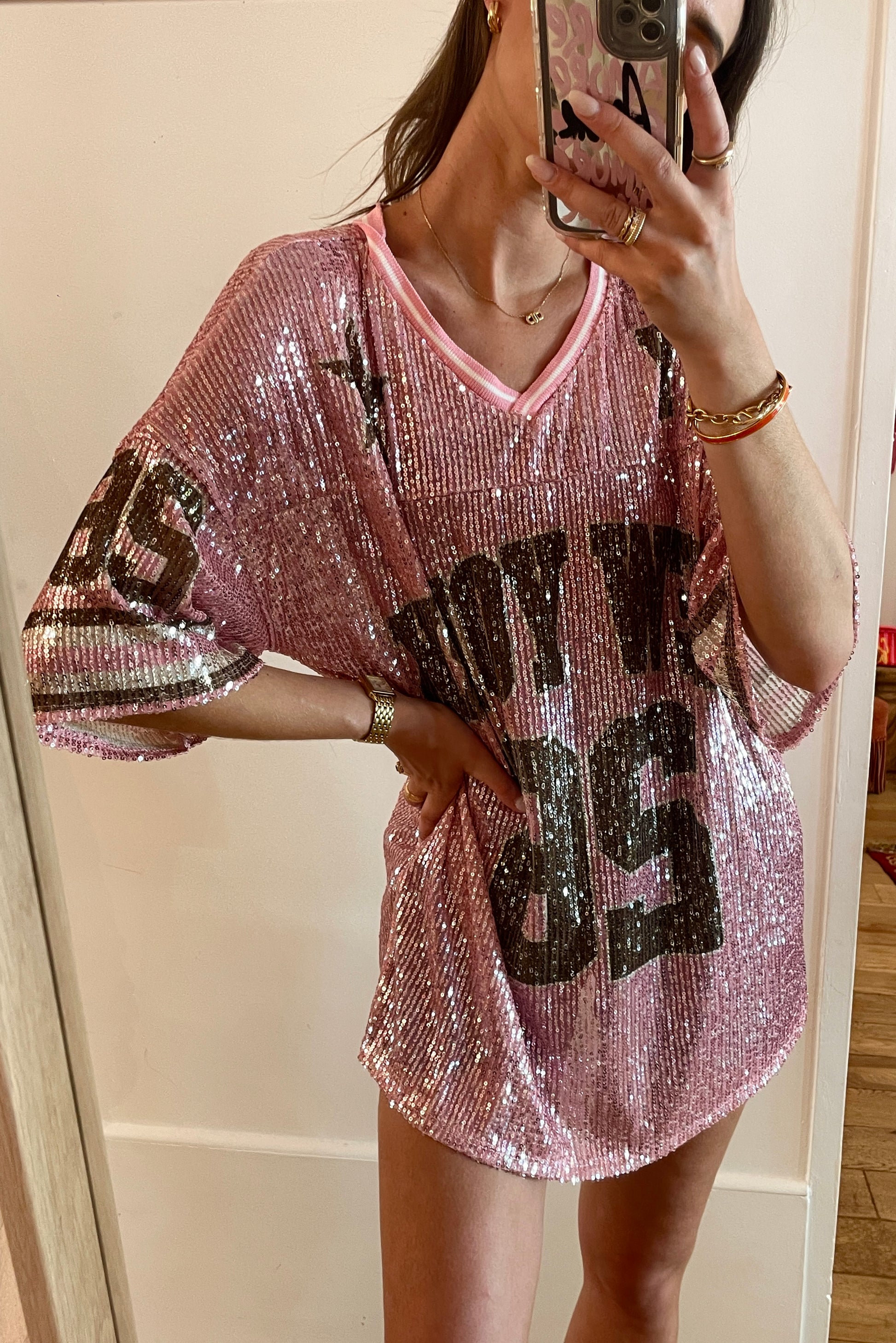 ROBE tee shirt New York rose clair