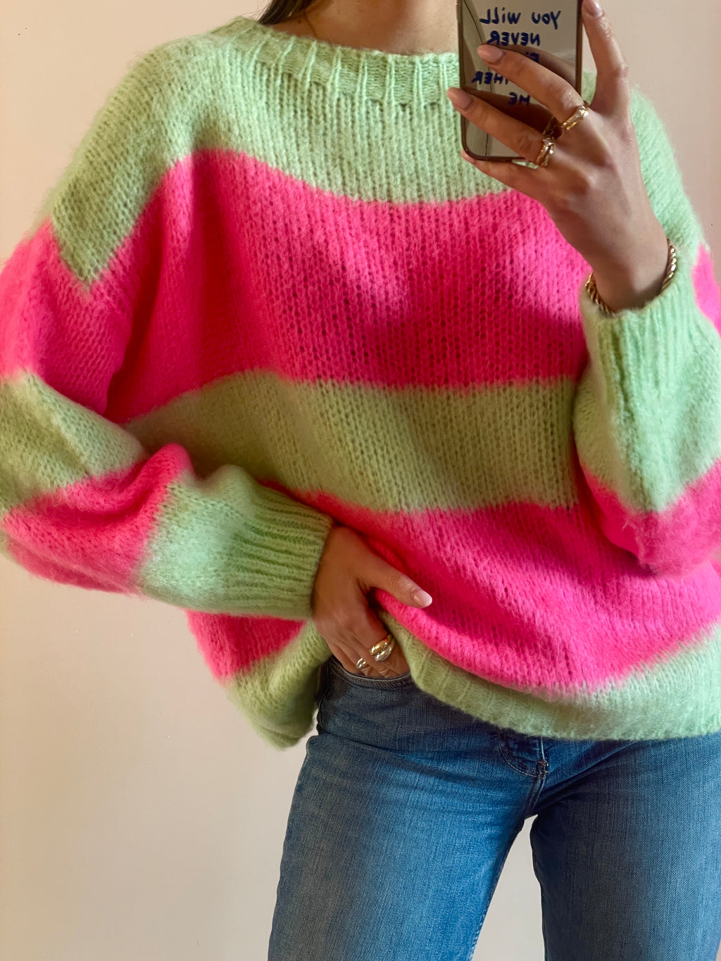 PULL Capucine rose et vert