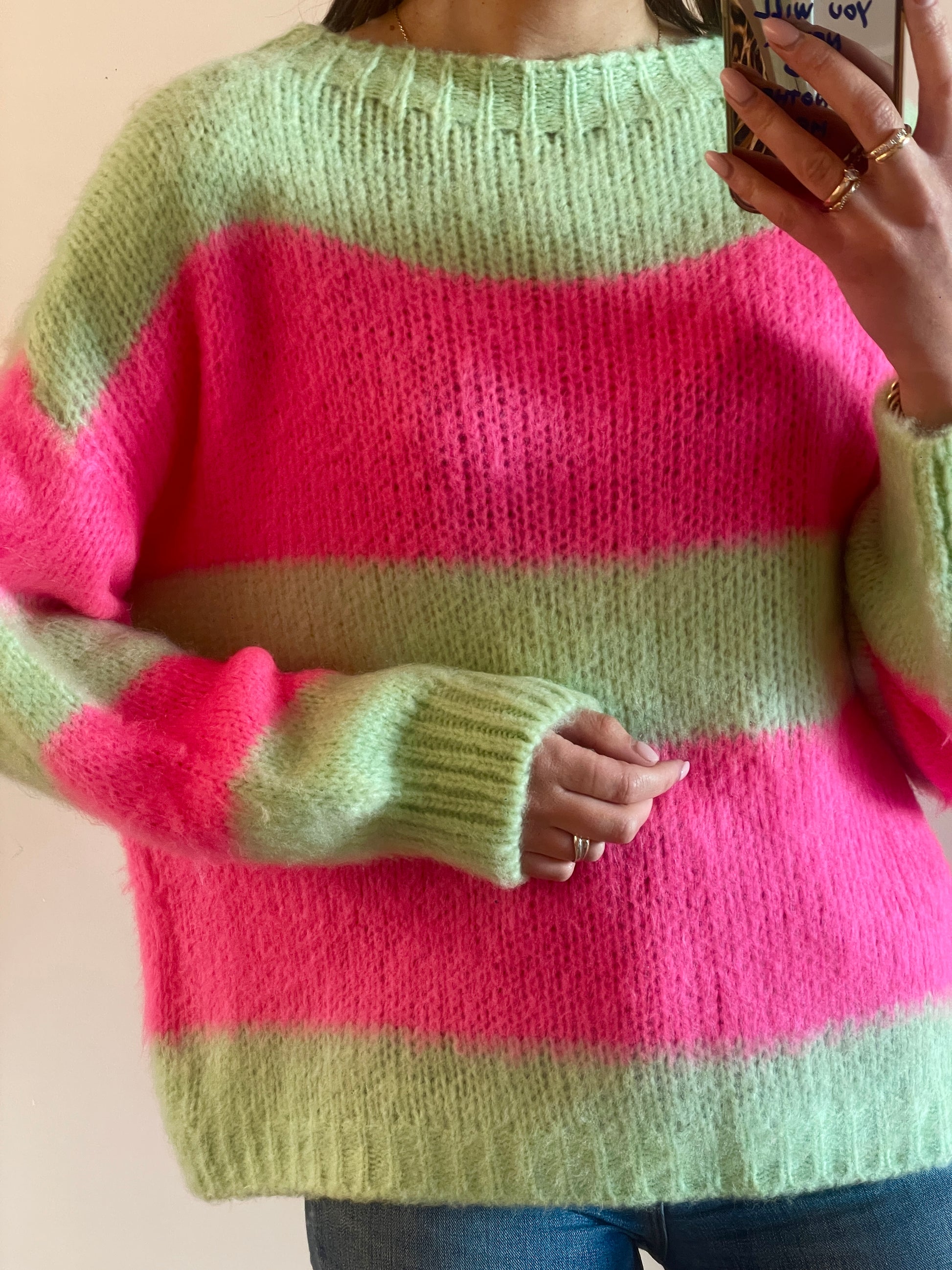 PULL Capucine rose et vert