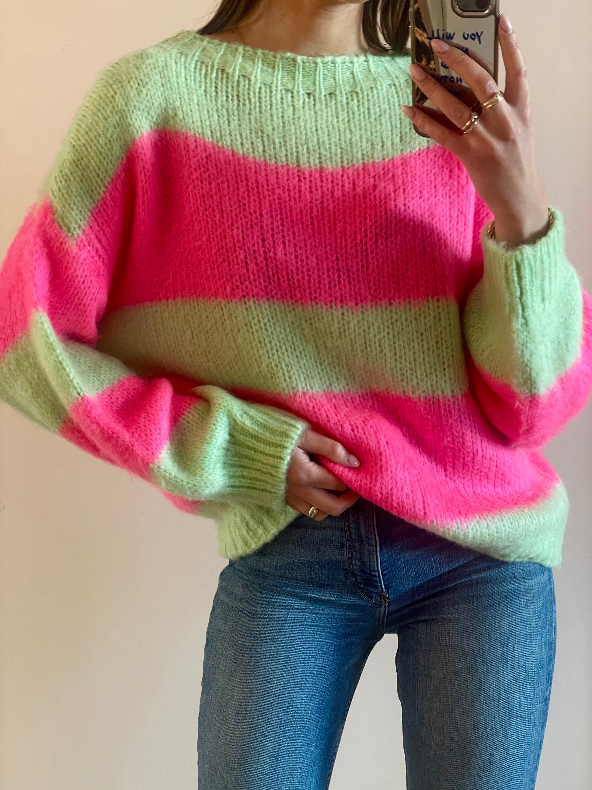 PULL Capucine rose et vert