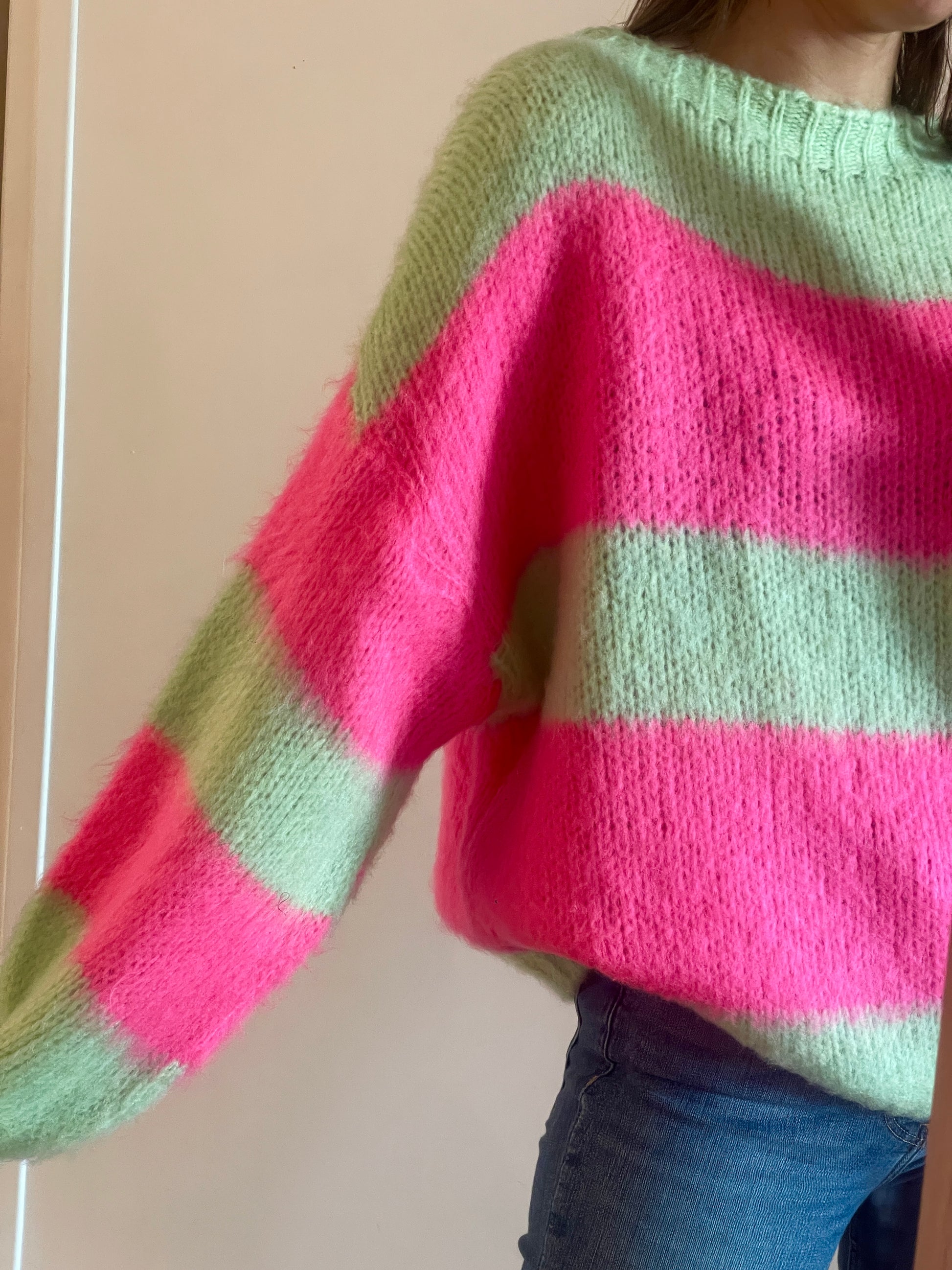 PULL Capucine rose et vert