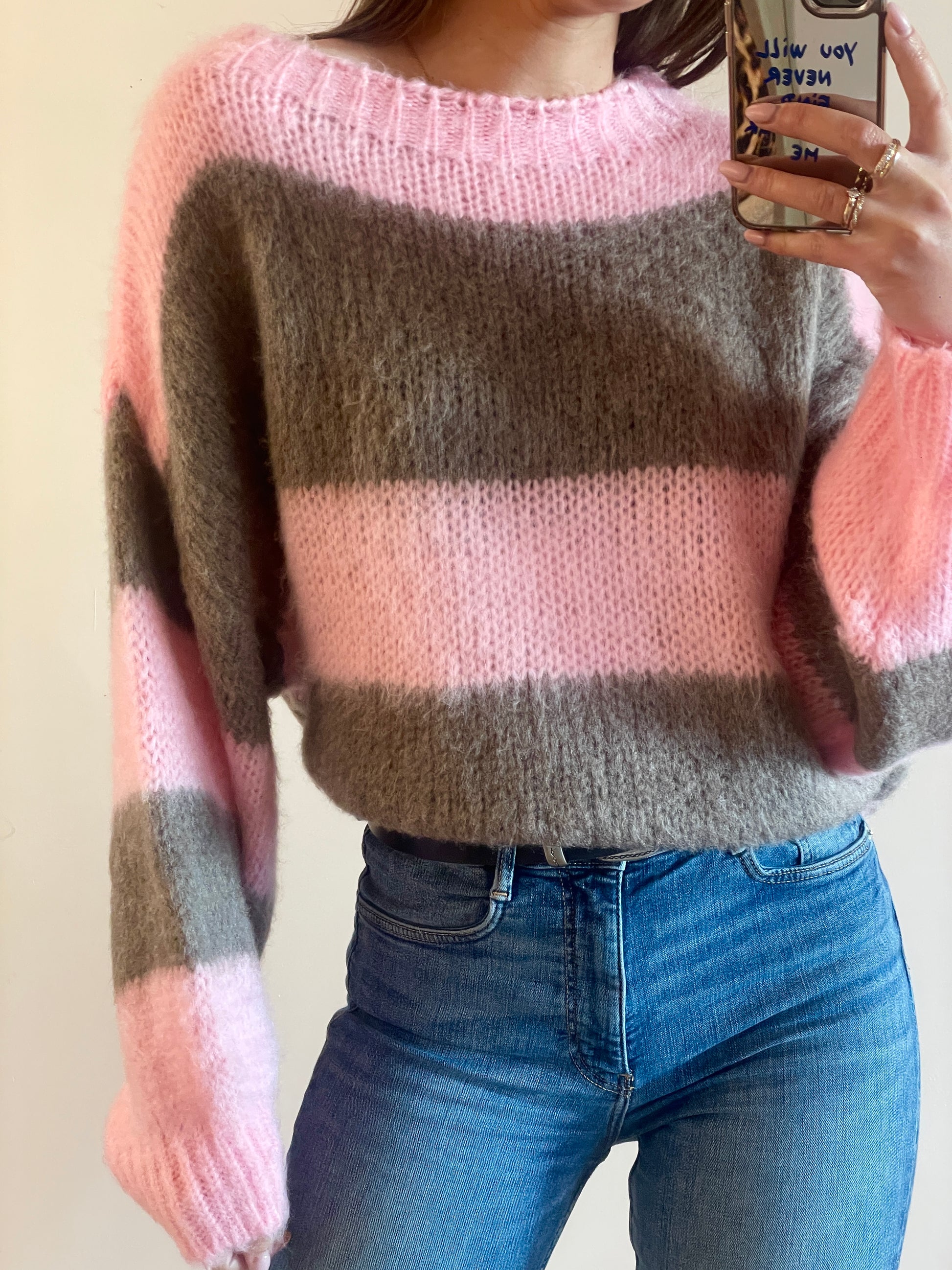 PULL Capucine rose et marron