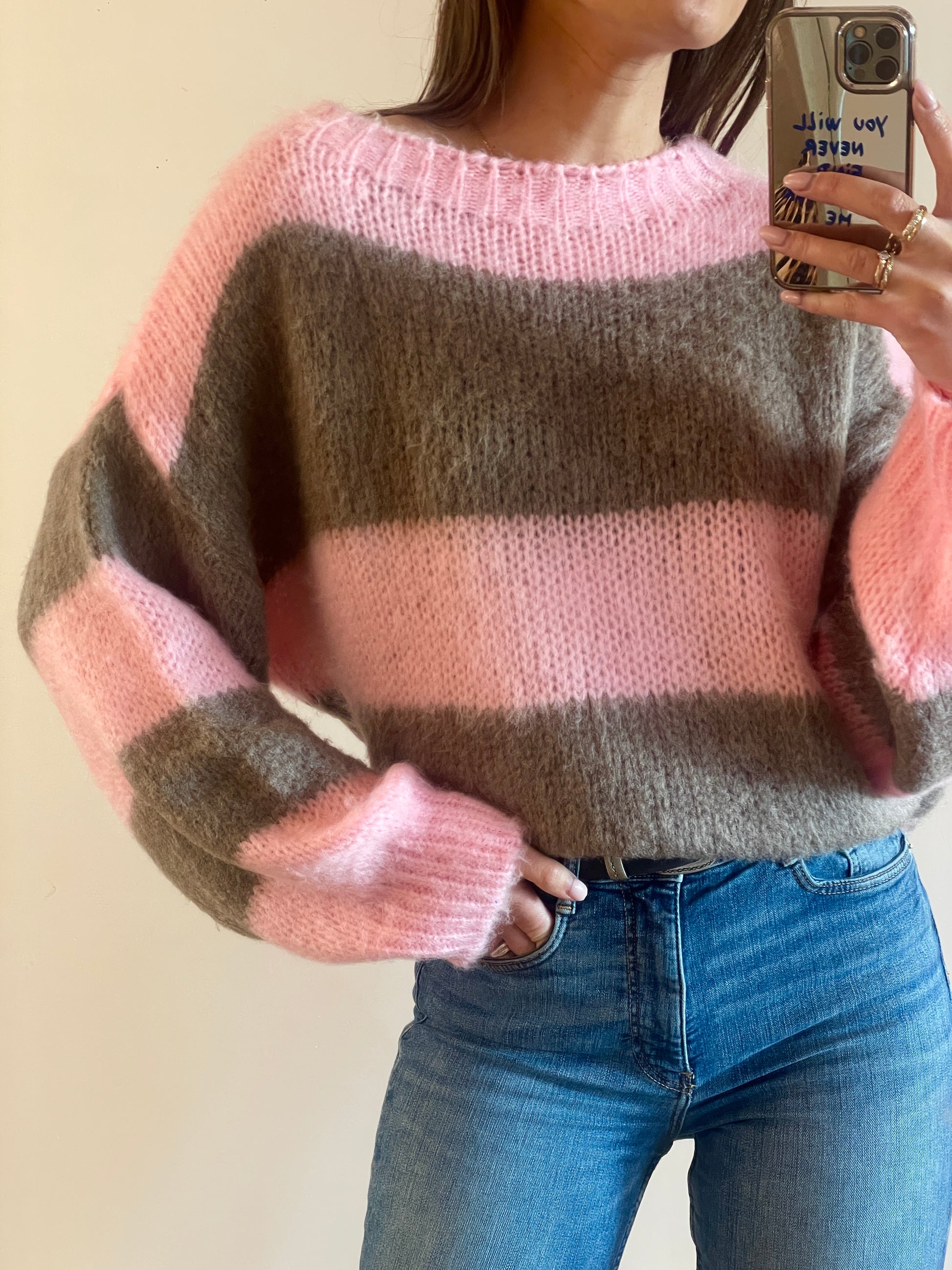 PULL Capucine rose et marron
