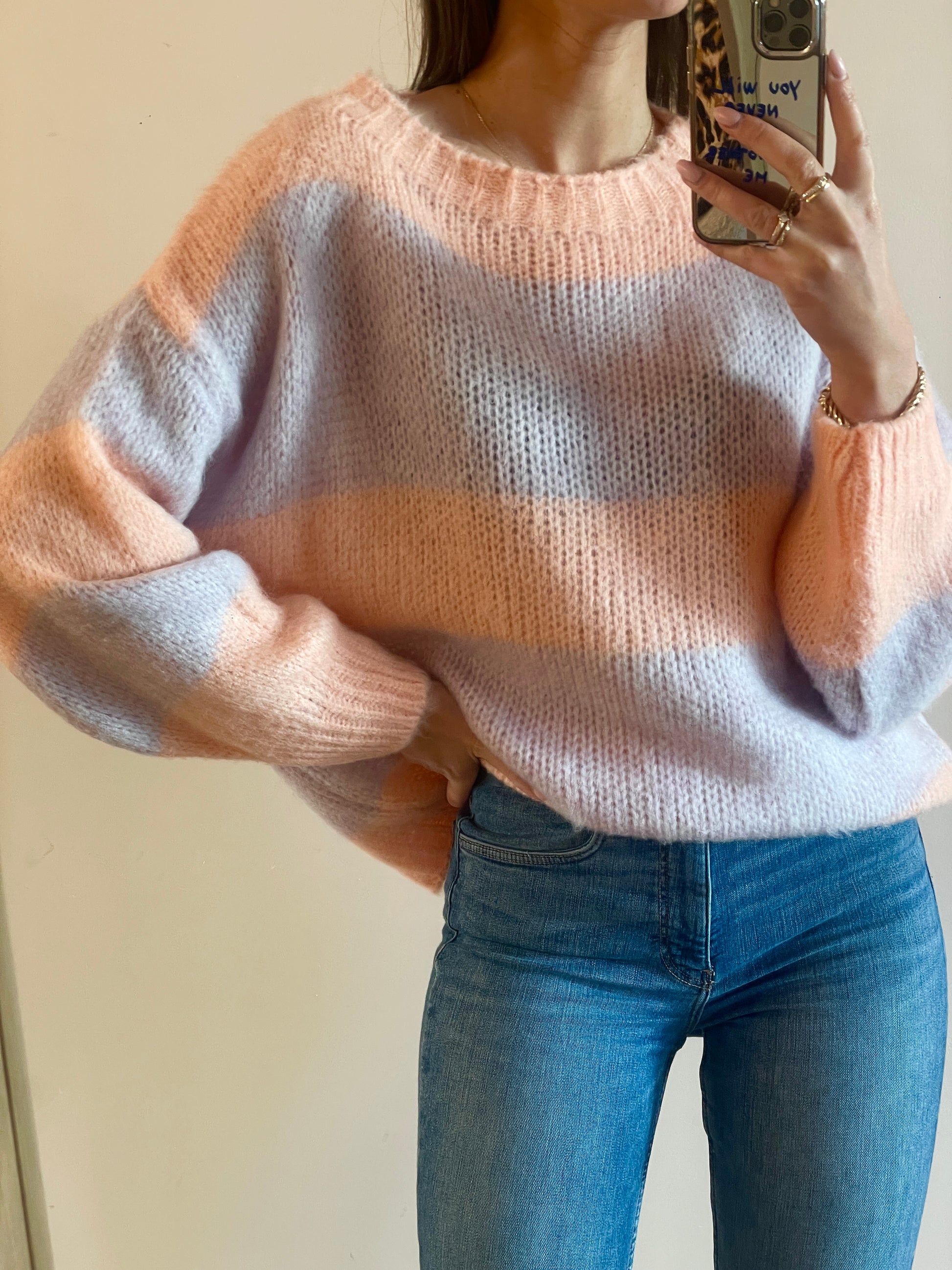 PULL Capucine saumon et violet