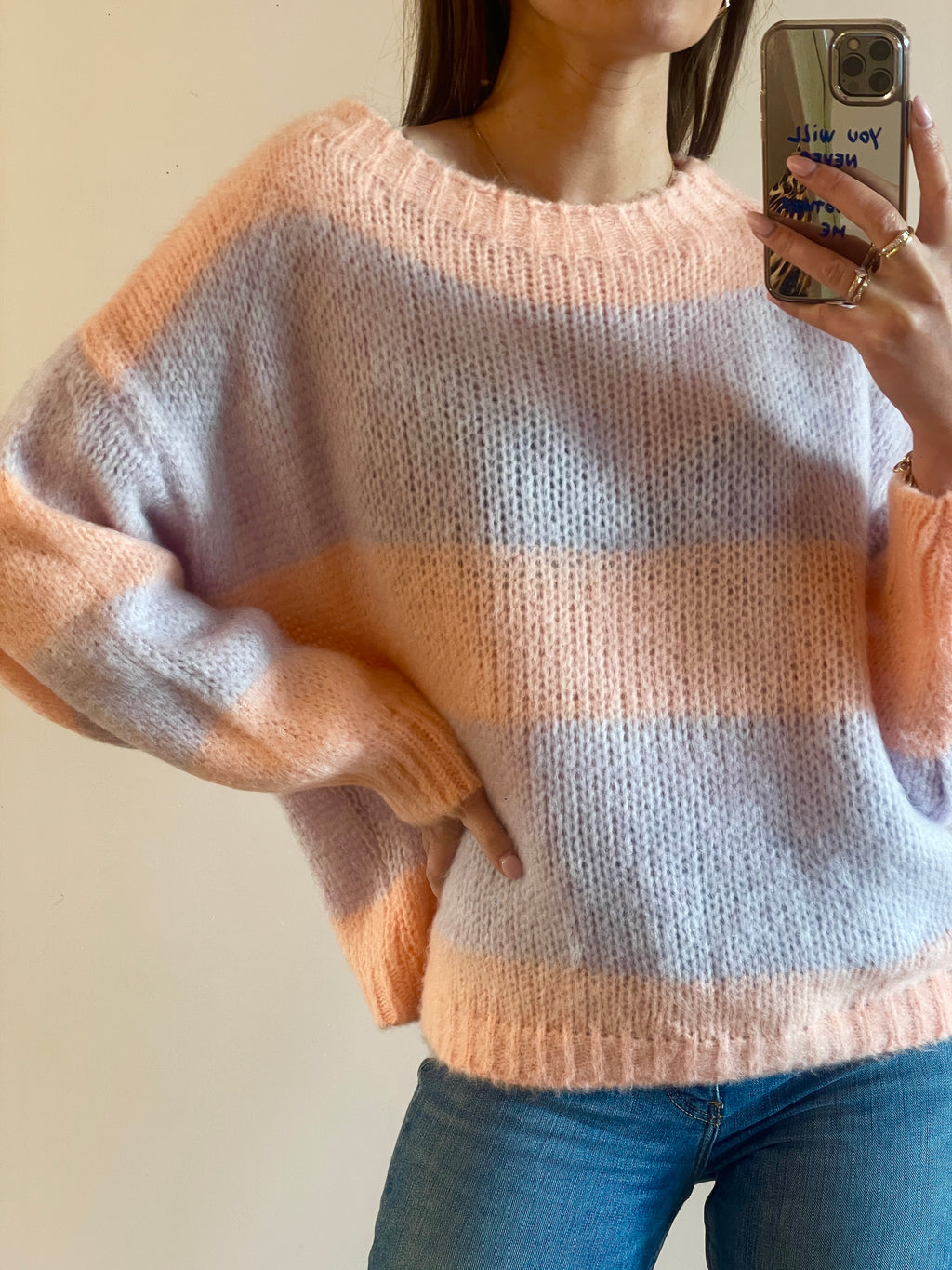 PULL Capucine saumon et violet