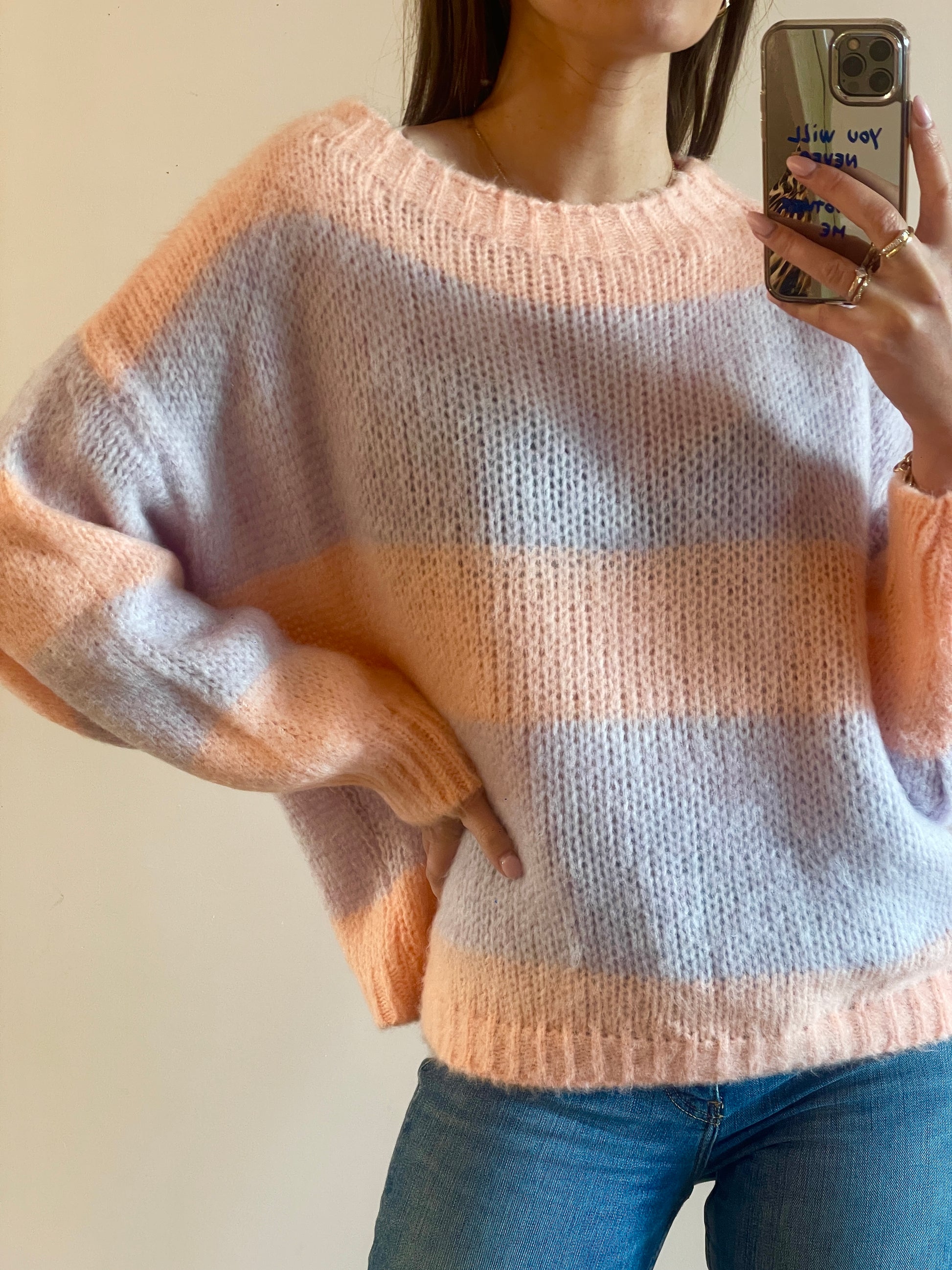 PULL Capucine saumon et violet