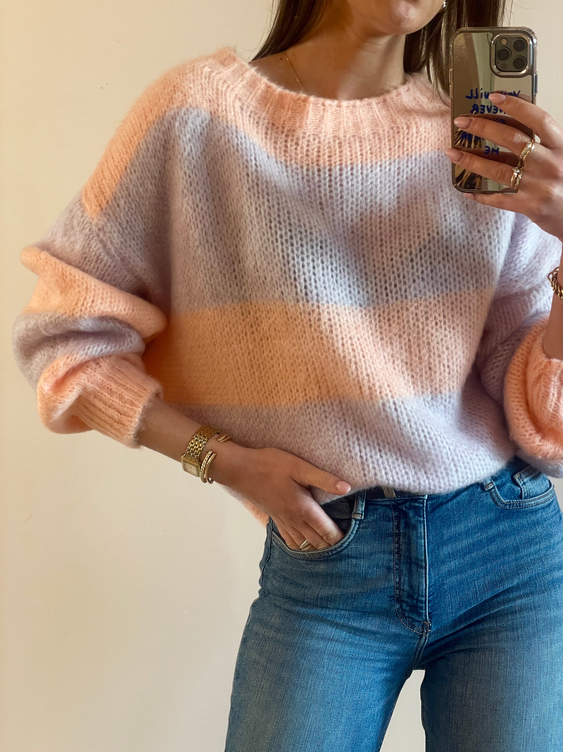 PULL Capucine saumon et violet