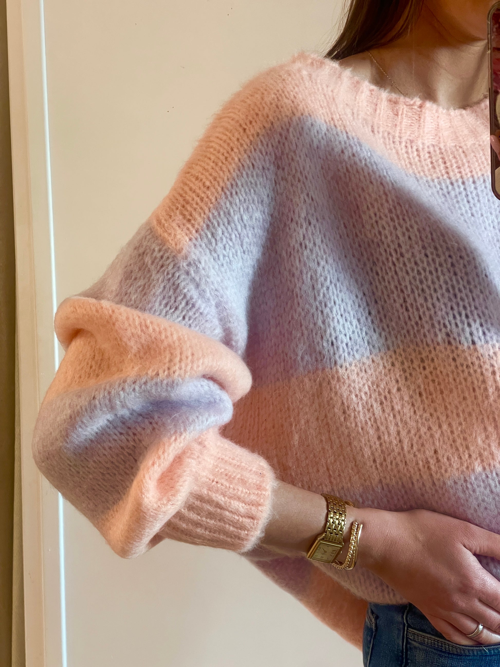 PULL Capucine saumon et violet