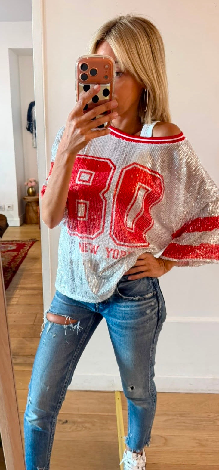 TEE SHIRT New York 80 rouge